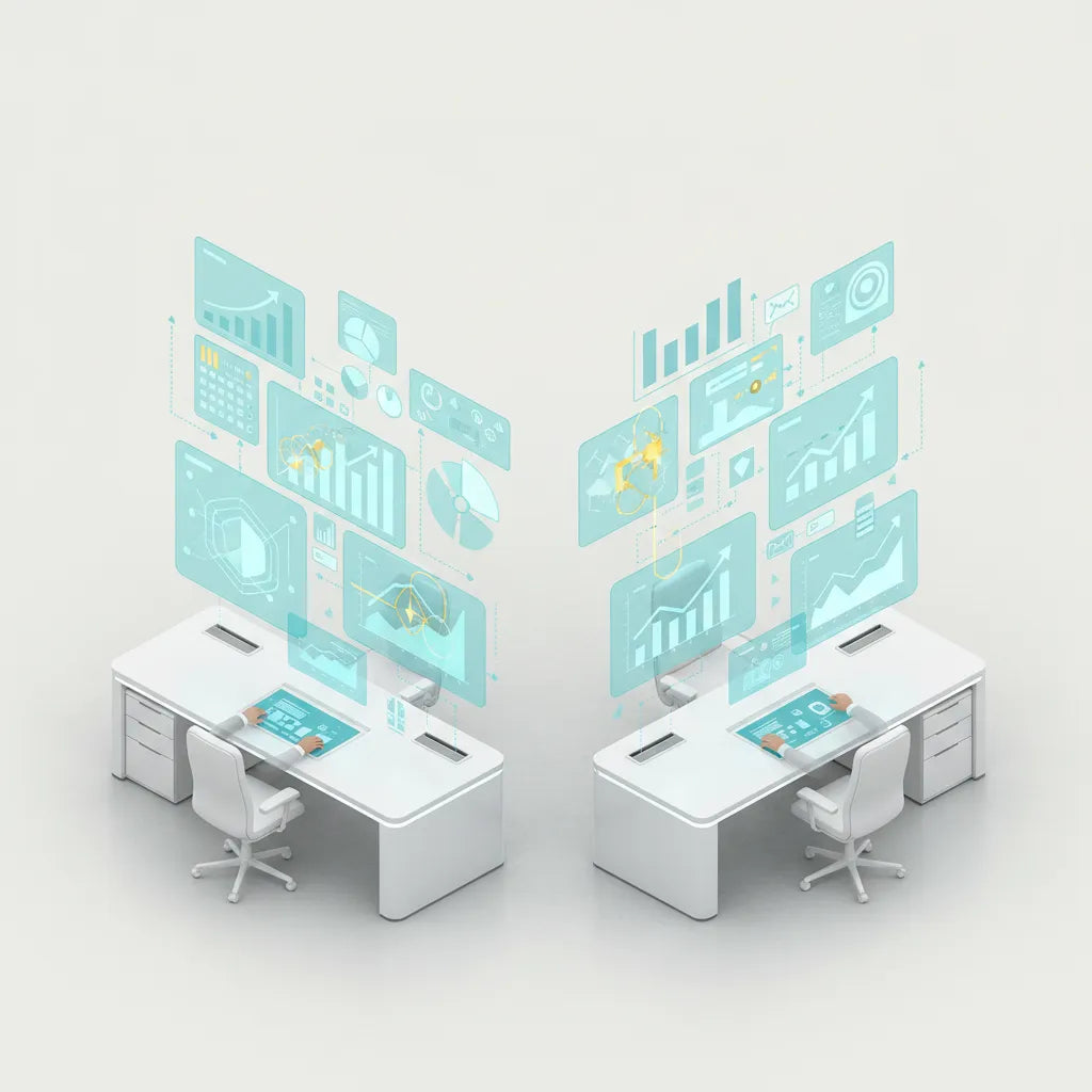 Two people collaborating on a video strategy call with data visible on screen